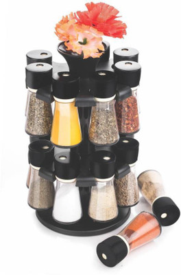 Divine Black 16-Jar Revolving Spice Rack Masala Box Condiment Set(Plastic) available at flipkart for Rs.520