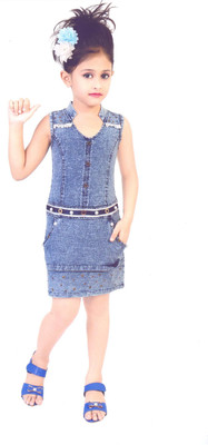 

Hey Baby Girls Mini/Short Party Dress(Dark Blue, Sleeveless