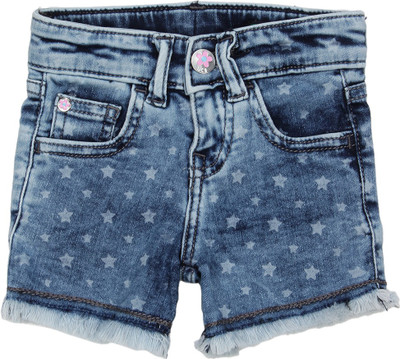 

United Colors of Benetton Short For Girls Casual Printed Cotton Polyester Blend(Blue, Pack of 1, 901