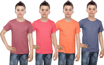 

IndiWeaves Boys Solid Cotton T Shirt(Multicolor, Pack of 4, Blue;brown;orange;red