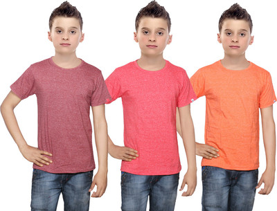 

IndiWeaves Boys Solid Cotton T Shirt(Multicolor, Pack of 3, Brown;orange;red