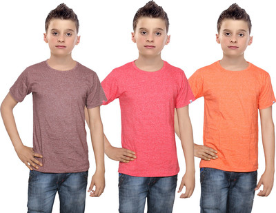 

IndiWeaves Boys Solid Cotton T Shirt(Multicolor, Pack of 3, Brown;orange;red