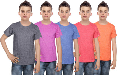 

IndiWeaves Boys Solid Cotton T Shirt(Multicolor, Pack of 5, Black;blue;orange;pink;red