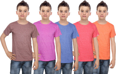 

IndiWeaves Boys Solid Cotton T Shirt(Multicolor, Pack of 5, Blue;brown;orange;pink;red