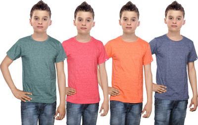 

IndiWeaves Boys Solid Cotton T Shirt(Multicolor, Pack of 4, Blue;green;orange;red