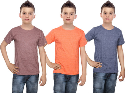 

IndiWeaves Boys Solid Cotton T Shirt(Multicolor, Pack of 3, Blue;brown;orange