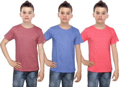 

IndiWeaves Boys Solid Cotton T Shirt(Multicolor, Pack of 3, Blue;brown;red