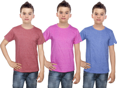 

IndiWeaves Boys Solid Cotton T Shirt(Multicolor, Pack of 3, Blue;brown;pink
