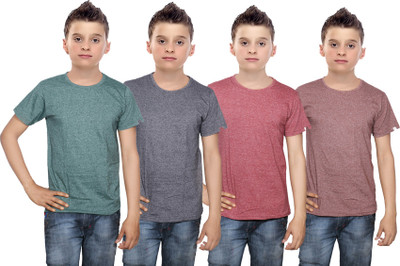 

IndiWeaves Boys Solid Cotton T Shirt(Multicolor, Pack of 4, Black;brown;green