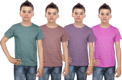 

IndiWeaves Boys Solid Cotton T Shirt(Multicolor, Pack of 4, Brown;green;pink;purple