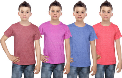 

IndiWeaves Boys Solid Cotton T Shirt(Multicolor, Pack of 4, Blue;brown;pink;red