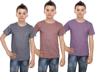 

IndiWeaves Boys Solid Cotton T Shirt(Multicolor, Pack of 3, Black;brown;purple