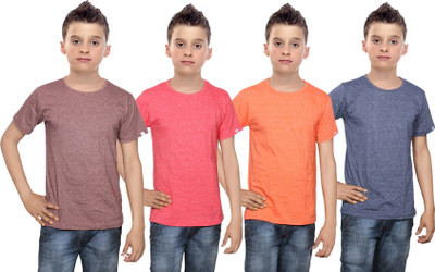 

IndiWeaves Boys Solid Cotton T Shirt(Multicolor, Pack of 4, Blue;brown;orange;red