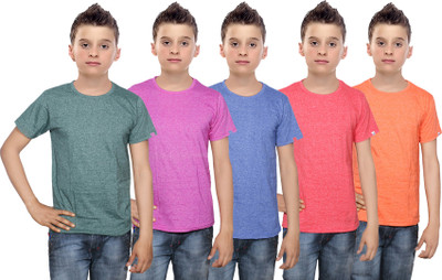 

IndiWeaves Boys Solid Cotton T Shirt(Multicolor, Pack of 5, Blue;green;orange;pink;red