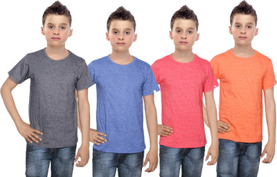 

IndiWeaves Boys Solid Cotton T Shirt(Multicolor, Pack of 4, Black;blue;orange;red