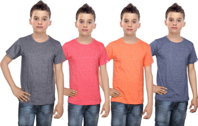 

IndiWeaves Boys Solid Cotton T Shirt(Multicolor, Pack of 4, Black;blue;orange;red