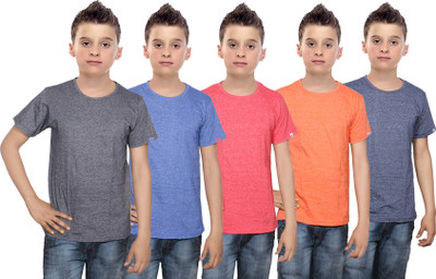 

IndiWeaves Boys Solid Cotton T Shirt(Multicolor, Pack of 5, Black;blue;orange;red
