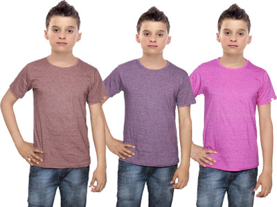 

IndiWeaves Boys Solid Cotton T Shirt(Multicolor, Pack of 3, Brown;pink;purple
