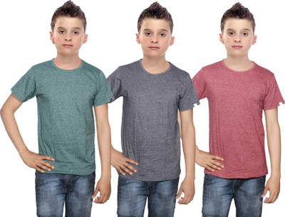 

IndiWeaves Boys Solid Cotton T Shirt(Multicolor, Pack of 3, Black;brown;green