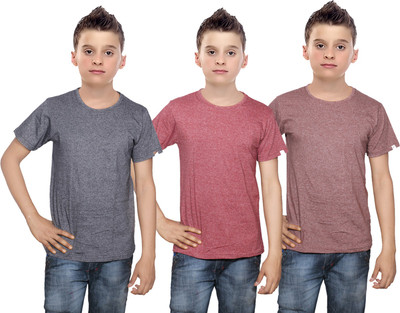 

IndiWeaves Boys Solid Cotton T Shirt(Multicolor, Pack of 3, Black;brown