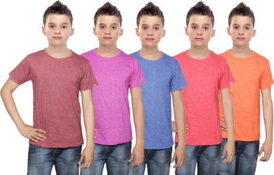 

IndiWeaves Boys Solid Cotton T Shirt(Multicolor, Pack of 5, Blue;brown;orange;pink;red