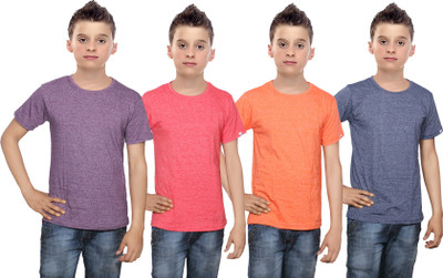 

IndiWeaves Boys Solid Cotton T Shirt(Multicolor, Pack of 4, Blue;orange;purple;red