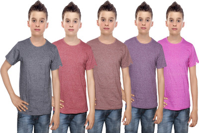 

IndiWeaves Boys Solid Cotton T Shirt(Multicolor, Pack of 5, Black;brown;pink;purple