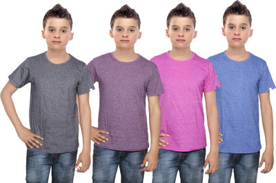 

IndiWeaves Boys Solid Cotton T Shirt(Multicolor, Pack of 4, Black;blue;pink