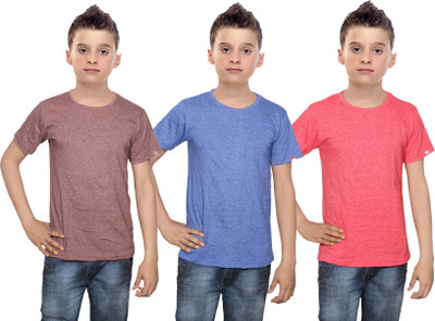 

IndiWeaves Boys Solid Cotton T Shirt(Multicolor, Pack of 3, Blue;brown;red