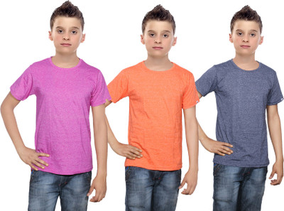 

IndiWeaves Boys Solid Cotton T Shirt(Multicolor, Pack of 3, Blue;orange;pink