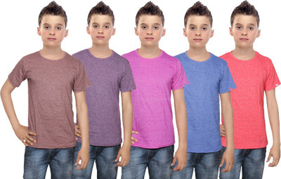 

IndiWeaves Boys Solid Cotton T Shirt(Multicolor, Pack of 5, Blue;brown;pink;purple;red