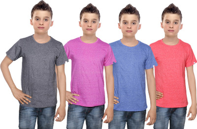 

IndiWeaves Boys Solid Cotton T Shirt(Multicolor, Pack of 4, Black;blue;pink;red