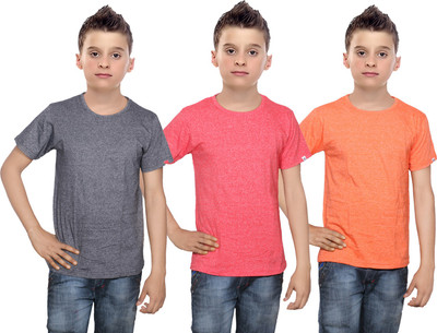 

IndiWeaves Boys Solid Cotton T Shirt(Multicolor, Pack of 3, Black;orange;red