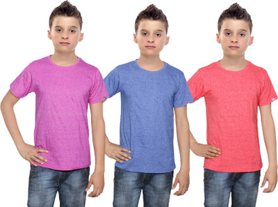 IndiWeaves Boys Solid Cotton T Shirt(Multicolor, Pack of 3, Blue;pink;red