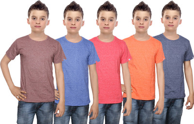 

IndiWeaves Boys Solid Cotton T Shirt(Multicolor, Pack of 5, Blue;brown;orange;red