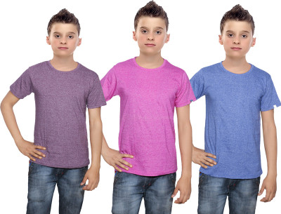 

IndiWeaves Boys Solid Cotton T Shirt(Multicolor, Pack of 3, Blue;pink;purple