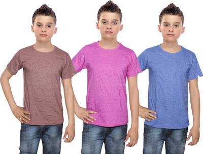

IndiWeaves Boys Solid Cotton T Shirt(Multicolor, Pack of 3, Blue;brown;pink