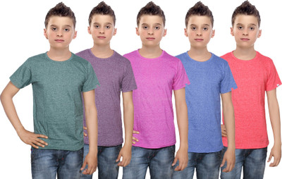 

IndiWeaves Boys Solid Cotton T Shirt(Multicolor, Pack of 5, Blue;green;pink;purple;red