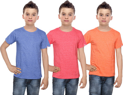

IndiWeaves Boys Solid Cotton T Shirt(Multicolor, Pack of 3, Blue;orange;red