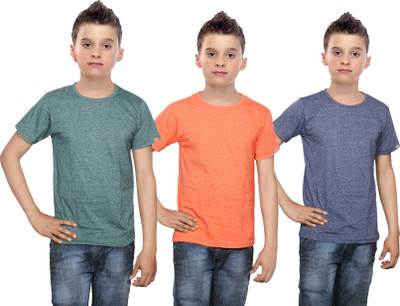 

IndiWeaves Boys Solid Cotton T Shirt(Multicolor, Pack of 3, Blue;green;orange