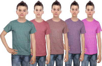 

IndiWeaves Boys Solid Cotton T Shirt(Multicolor, Pack of 5, Brown;green;pink;purple