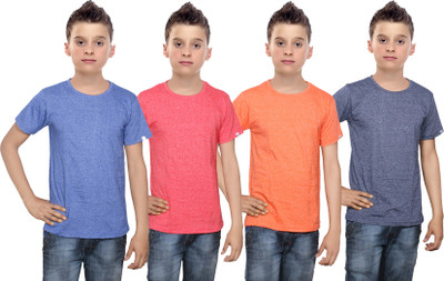 

IndiWeaves Boys Solid Cotton T Shirt(Multicolor, Pack of 4, Blue;orange;red