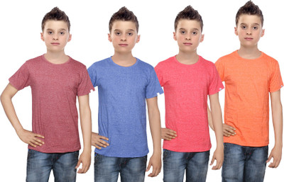 

IndiWeaves Boys Solid Cotton T Shirt(Multicolor, Pack of 4, Blue;brown;orange;red