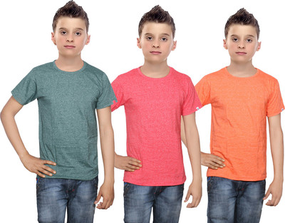 

IndiWeaves Boys Solid Cotton T Shirt(Multicolor, Pack of 3, Green;orange;red