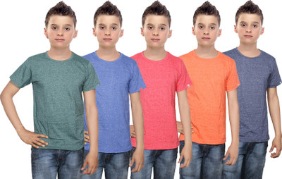 

IndiWeaves Boys Solid Cotton T Shirt(Multicolor, Pack of 5, Blue;green;orange;red