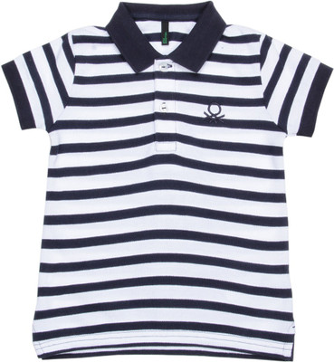 

United Colors of Benetton Boys Striped Cotton T Shirt(Dark Blue, Pack of 1, 901