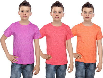 

IndiWeaves Boys Solid Cotton T Shirt(Multicolor, Pack of 3, Orange;pink;red