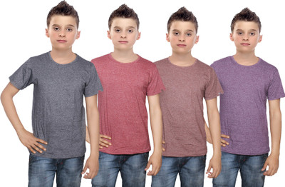 

IndiWeaves Boys Solid Cotton T Shirt(Multicolor, Pack of 4, Black;brown;purple