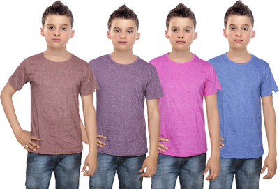 

IndiWeaves Boys Solid Cotton T Shirt(Multicolor, Pack of 4, Blue;pink;purple