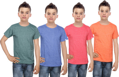 

IndiWeaves Boys Solid Cotton T Shirt(Multicolor, Pack of 4, Blue;green;orange;red